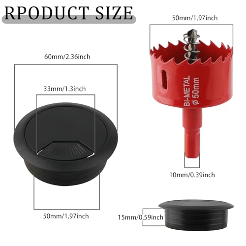2 Inch(50mm) Desk Grommet,13 Pieces Wire Grommet, Desk Hole Cover for Cables with Hole Saw,Plastic Cable Cord Wire Hole Cover for Desk, Table,Cabinet,Countertop and Other Furniture(Black) - size: 2IN/50mm Black-Fan