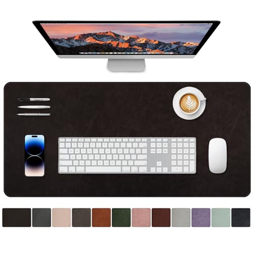 XLarge Gaming Desk Pad with Stitched Edges - 2mm Thickness Leather Mouse Mat, Non-Slip Base Writing Pad for Office Work/Home/Decor 36"x17" XL Black - color: Black, size: 36" x 17"