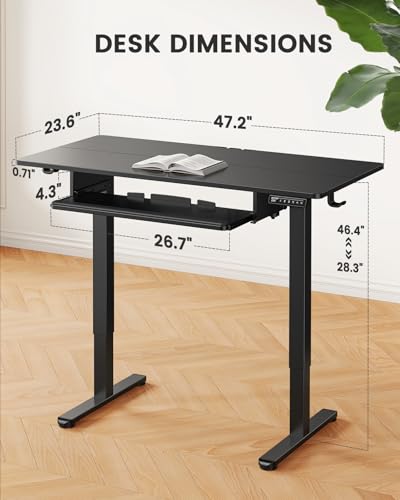 ErGear Electric Standing Desk with Full Size Keyboard Tray, Adjustable Height Sit Stand Up Desk, Home Office Desk Computer Workstation, 48x24 Inches, Black - color: Black, size: 48" X 24"