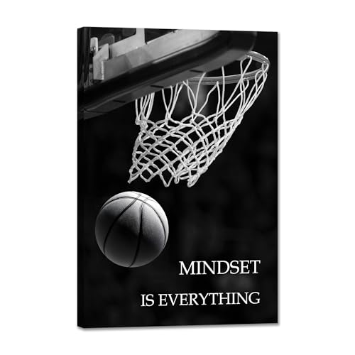 SKASNFAI Mindset is Everything Canvas Wall Art Basketball Poster Room Decor Inspirational Motivational Quotes Print Picture Framed for Boys Room Sports Themed Office Decor (16L x 24W) - color: Sports 02, size: 16"L x 24"W