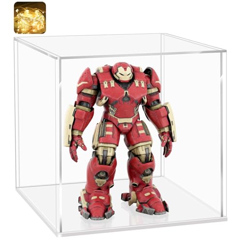LANSCOERY Acrylic Display Case, Assemble Small Showcase Display Box for Collectibles, with Dustproof & Seamless Display Design, 3x3x3inch White Base - color: White, size: 3x3x3inch; 8x8x8cm