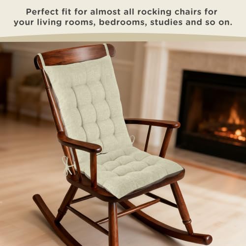 AddGrace Non-Slip Rocking Chair Cushion Extra Large Linen Thick Chair Pads Durable High Back Seat Cushions with Ties Set of 2 Beige - color: Beige