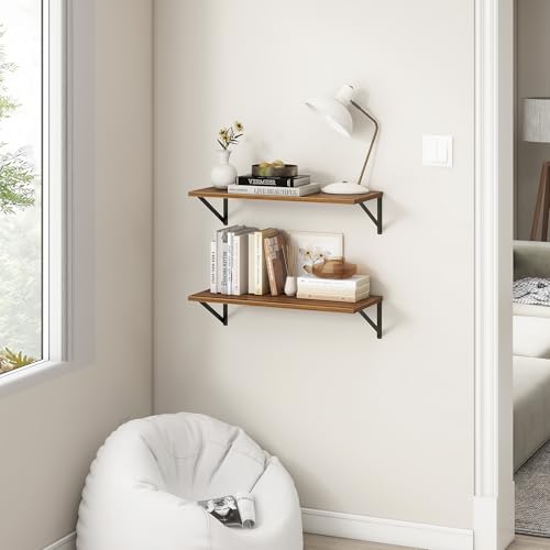Fun Memories 27.5" W x12 D Floating Shelves, Large Wall Shelves 27.5 Inch Long, Set of 2, Farmhouse Wood Floating Shelf Wall Mounted, Deep Shelves for Bathroom, Living Room, Kitchen, Walnut Color - color: Walnut, size: 27.5"W x 12"D