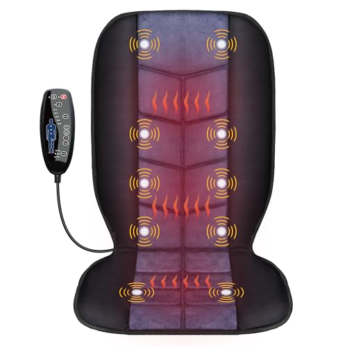 CILI Massage Chair Pad,Back Massager with Heat,Massage Seat Cushion with 10 Vibration Motors,30-60-90 Minutes Heating Options,Chair Massager for Office Chair, Home Office Use, Relaxation Gift - color: Black