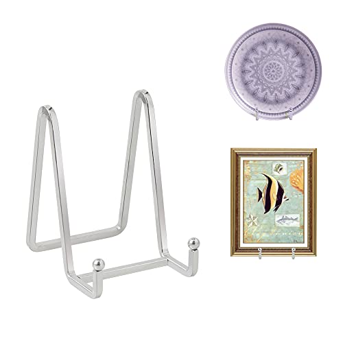 Plate Holder Easel Display Stand - 4.5 inch Metal Plate Stands for Display - Tabletop Picture Stand - Silver Iron Easels for Display Pictures | Photo Frames | Book | Decorative Plates | Plaque -2 Pack - color: Silver 4.5 Inch-2