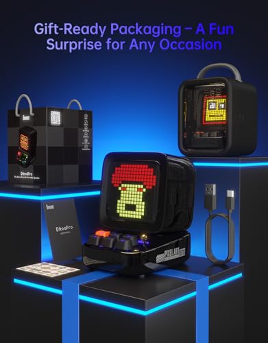 Divoom Ditoo Retro Pixel Art Game Bluetooth Speaker with 16X16 LED App Controlled Front Screen (Black) - color: Black