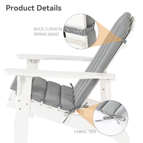 Adirondack Chair Cushion Set of 2 Indoor Outdoor Furniture Cushions Rocking Chair Cushions with Straps Replacement Folding Patio Chair Pad,19.7x18.9x1.5 Inch（Grey） - color: Grey