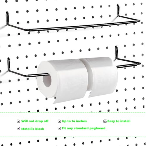 AccEncyc 2 Pack Pegboard Towel Holder Pegboard Hooks for Paper Towels, Kitchen Towels, Stickers, Tapes Great Peg Board Organizer Accessories for Workshop, Garage, Kitchen