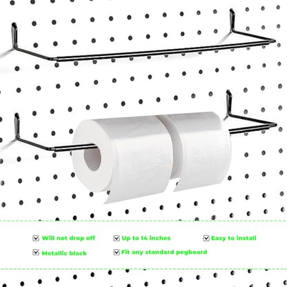 AccEncyc 2 Pack Pegboard Towel Holder Pegboard Hooks for Paper Towels, Kitchen Towels, Stickers, Tapes Great Peg Board Organizer Accessories for Workshop, Garage, Kitchen
