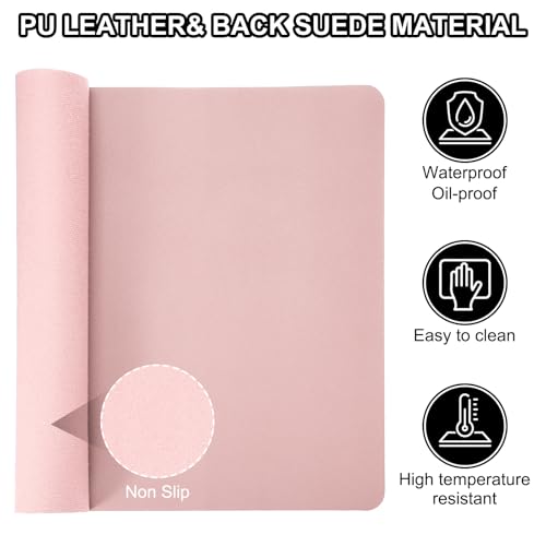 Patikil Desk Mat, 48""x17" Non-Slip Waterproof PU Leather Desk Pad Dual Sided Home Work Study, Light Pink - color: Light Pink, size: 48"x17"