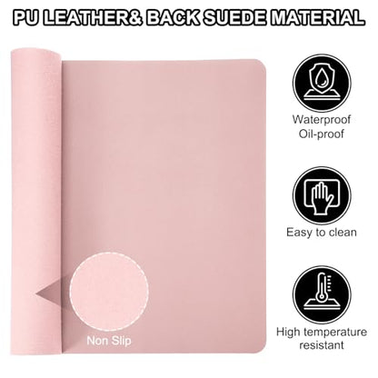 Patikil Desk Mat, 48""x17" Non-Slip Waterproof PU Leather Desk Pad Dual Sided Home Work Study, Light Pink - color: Light Pink, size: 48"x17"