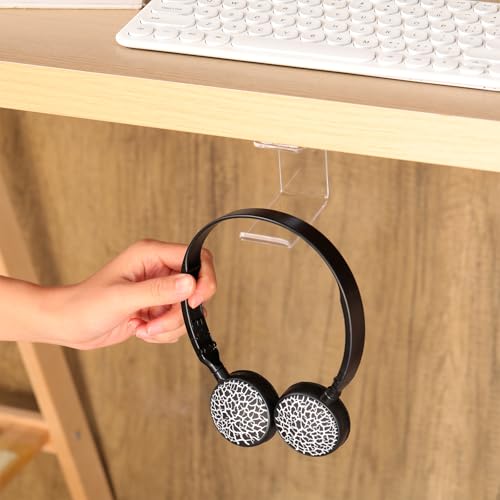 Weysat Under Desk Headphone Hook Hanger Purse Hook for Table with Adhesive Tape Acrylic Hanger Under Desk Mount for Most Headphone Purse Umbrellas(Clear,6 Pcs) - color: Clear