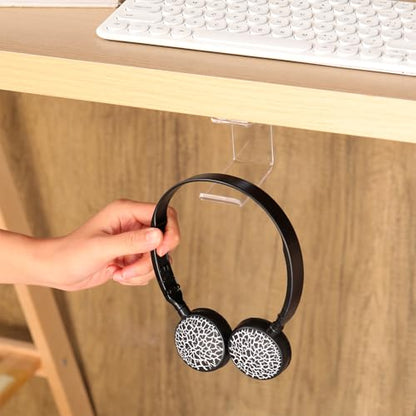 Weysat Under Desk Headphone Hook Hanger Purse Hook for Table with Adhesive Tape Acrylic Hanger Under Desk Mount for Most Headphone Purse Umbrellas(Clear,6 Pcs) - color: Clear