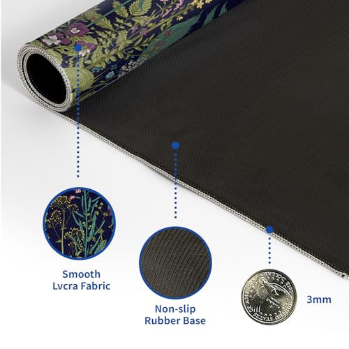 Wildflower Mouse Pad Abstract Black Mouse Pad 31.5x11.8 Inch Flower Texture Non-Slip Rubber Base Large Mousepad Stitched Edges Keyboard Mouse Mat Desk Pad for Office and Home - color: Wildflower