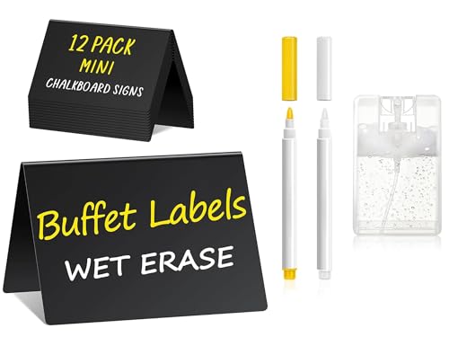 PigPotParty 4"x3" Mini Chalkboard Signs for Food, 12 Pcs Food Signs for Party Buffet, Small Chalk Board Food Labels, Table Place Cards, Wedding - Bakery - Birthday, Includes 2 Wet Erase Markers - style: Plastic V-12 (Indoor)