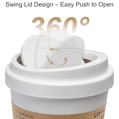 Soddeph Plastic Mini Trash Can with Swing-Top Lid, 0.9 Gallon Desktop Waste Bin for Coffee Table, Office, Small Countertop Wastebasket for Counter, Vanit (White, Small) - color: White