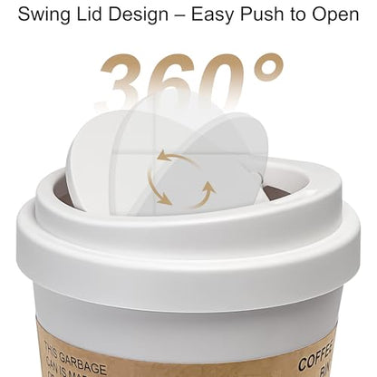 Soddeph Plastic Mini Trash Can with Swing-Top Lid, 0.9 Gallon Desktop Waste Bin for Coffee Table, Office, Small Countertop Wastebasket for Counter, Vanit (White, Small) - color: White