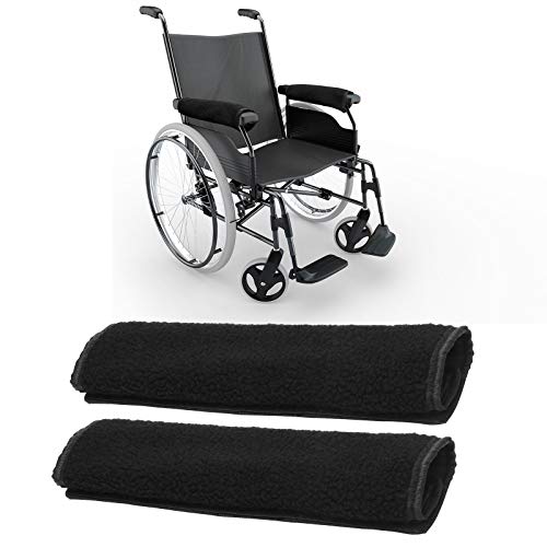 AHIER Wheelchair Armrest Pads, 2PCS Sheepskin Fleece Wheelchair Armrest Covers, Non Slip Arm Rest Cover Cushion pad for Wheelchairs - color: Black