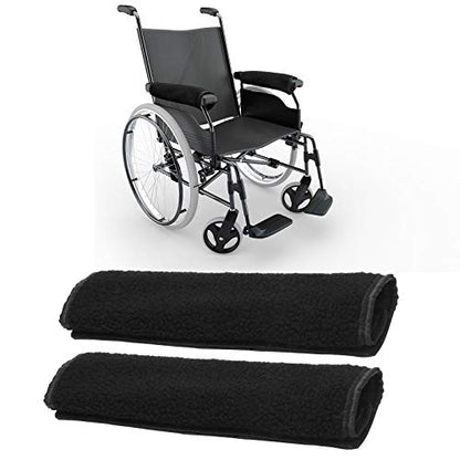AHIER Wheelchair Armrest Pads, 2PCS Sheepskin Fleece Wheelchair Armrest Covers, Non Slip Arm Rest Cover Cushion pad for Wheelchairs - color: Black