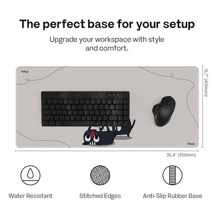 Pixio Mouse Pads - 36 x 16 inch XXL Playful Cats (Center) Beige Multifunctional Large Desk Mats for Gaming, Office, Desktop Anti-Slip Waterproof Washable Computer Mouse Mat - color: Beige Playful Cats (Center)