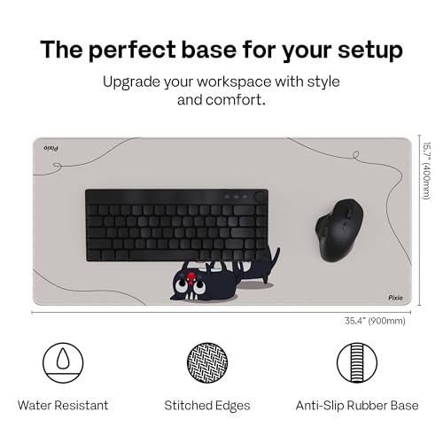 Pixio Mouse Pads - 36 x 16 inch XXL Playful Cats (Center) Beige Multifunctional Large Desk Mats for Gaming, Office, Desktop Anti-Slip Waterproof Washable Computer Mouse Mat - color: Beige Playful Cats (Center)