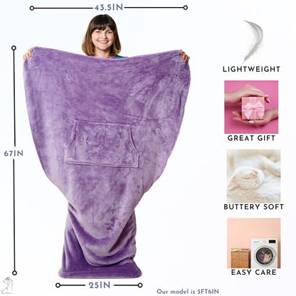 EzrAllora Fleece Lightweight Foot Pocket Blanket - Plush Throw Mom and Grandma - Girl Gamer Gifts - Patent Pending (Fleece, Velvet Lavender) - color: Velvet Lavender
