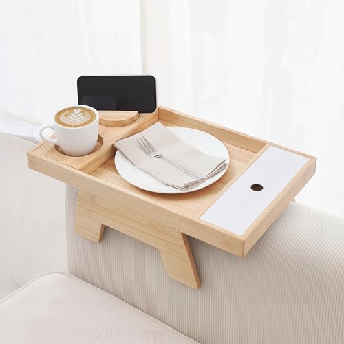 Libken Couch Arm Tray – Rubberwood Sofa Armrest Table with Extra Storage Compartment, Minimal Scandinavian Wooden Design, Fits Multiple Arm Shapes & Sizes – Elegant Couch Armrest Organizer