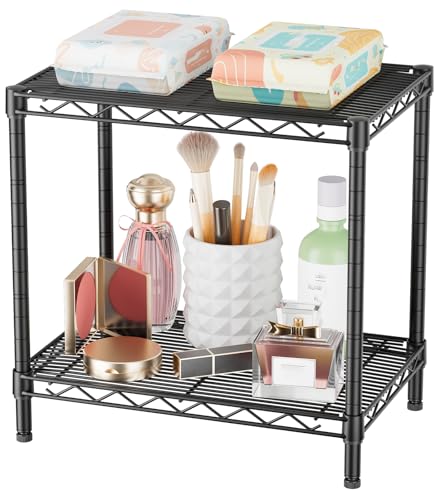 SINGAYE Shelf Closet Wire Shelving：Adjustable Metal Unit for Laundry Room Organization Bathroom Kitchen Home Storage Small Pantry Rack Shelves - color: Black, size: 2Tier-10"Dx15.9"Wx16"H