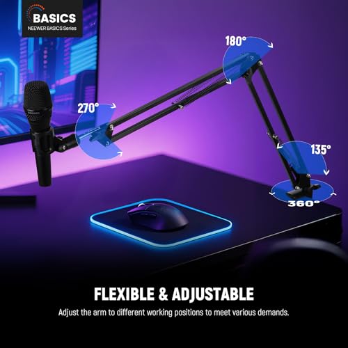 NEEWER Microphone Arm Stand, Suspension Scissor Boom Mic Arm Desk Mount with Clip & 3/8" to 5/8" Adapter Compatible with Blue Yeti Snowball HyperX QuadCast SoloCast Shure, Max Load 3.3 lbs, MS006 - style: MS006