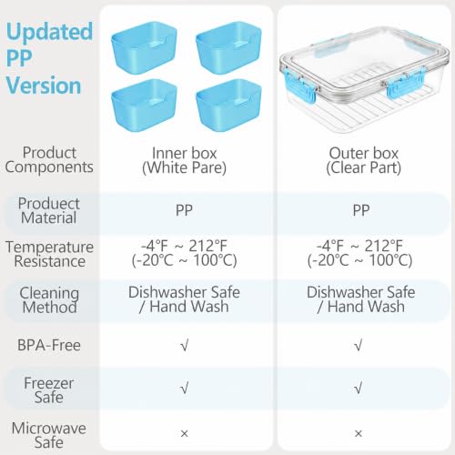 Small Snack Box Container, Updated PP Dishwasher Safe Divided Serving Tray with Lid, 4 Compartment Snack Box Container for Candy, Fruits, Charcuterie, Travel & Parties, BPA-Free, 2 Pack - color: Blue 2 Pack