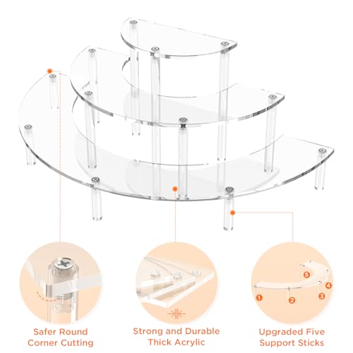 Dooiclear 3 Tier Acrylic Display Risers 2 Pack, Half Moon Cupcake Stand, Clear Perfume Organizer, Dessert Stand for Display, Clear Display Stand for Food, Cupcake, Perfume, Collections
