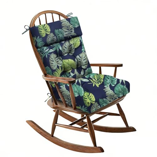 Outdoor Rocking Chair Cushions Floral Patio Seat Pad High Back Recliner Chair Cushions for Porch Garden Balcony 40×20in Navy Green - color: Navy Green