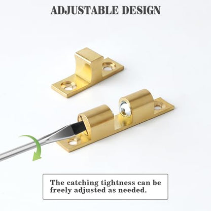 Alise Double Roller Catch Cabinet Latches,4Pcs Adjustable Double Ball Tension Roller Catch Latch Brass Cabinet Door Latch,60mm Solid Brass Cabinet Latches and Catches - color: Gold, size: 60mmX33mm