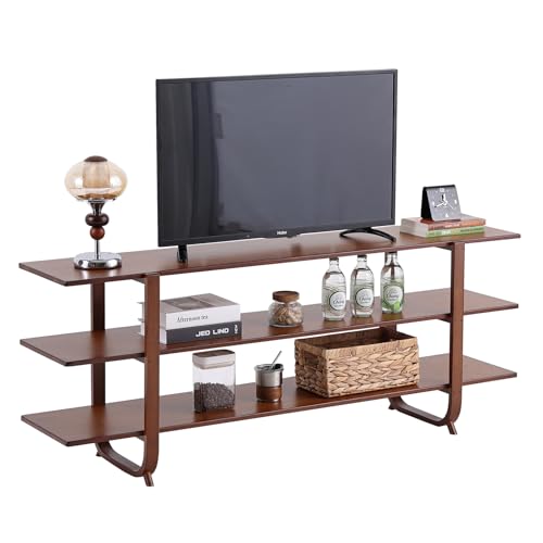 Tiita Wooden TV Stand for 65 Inch TV, Modern Media Console Table with 3-Tier Storage Shelves, Long Entertainment Center for Living Room, Walnut TV Stand with Open Display Rack - color: Walnut With 3 Layers