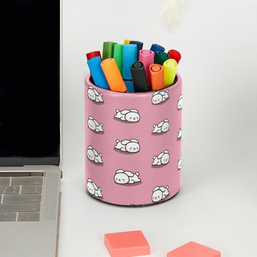 Cute Pink and Rabbit Pen Holder Pencil Organizer for Desk, 3.1” x 3.1” x 3.9” Pencil Cup Office Supplies, Large Capacity Cute Pen and Makeup Brush Holder for Home, School, Desktop - color: Cute Pink and Rabbit