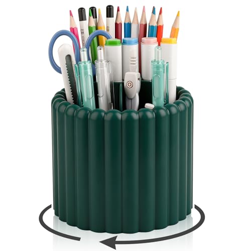 Anyoifax 360° Rotating Pen Holder 7 Slots Desk Organizer Removable Pencil Cup Plastic Art Supplies and Accessories Desktop Storage Box Caddy for Office, School, Home (Teal Green) - color: Teal Blue, size: Small