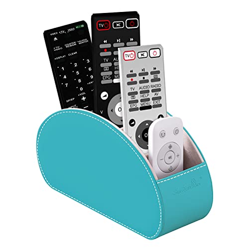 Remote Control Holders Organizer Box with 5 Compartment PU Leather Caddy | Multi-functional Office Desk Storage Caddy Store Tv Remote for Media Player,Brush,Pencil,Glassees&Office Supplies - color: Lake Blue, size: S