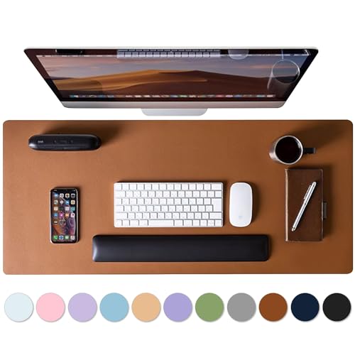 Roslim Leather Desk Pad Protector,Mouse Pad,Non-Slip Computer Mat for Desk,PU Leather Office Desk Mat for Home & Office,Waterproof Laptop Desk Blotter for Keyboard and Mouse,Brown (15.7''X31.5'') - color: Brown, size: 15.7''X31.5''