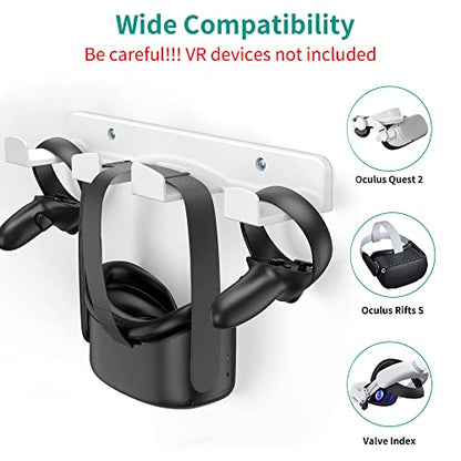 HomeMount VR Wall Mount Storage Stand Hook-for Meta/Oculus Quest 2/Quest/Rift/Rift S/Valve Index/HTC Vive/HP Reverb G2/ PlayStation VR Headsets, Gaming Controller Hanger Space Saving（White） - color: White