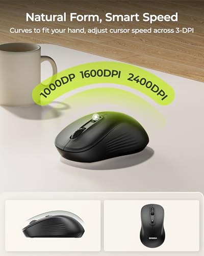 seenda Wireless Bluetooth Keyboard Mouse Combo, COE200 Ergonomic Keyboard with Wrist Rest, Silent Mouse, Multi-Device Connection, Full-Size Compatible for Windows PC Laptop Mac MacBook, Black - color: Black