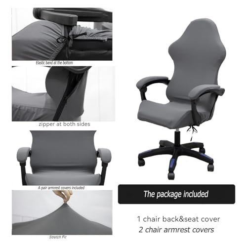 Gaming Chair Cover Set with Armrest Covers, Stretch Ruffled Slipcover for Racing Office Computer Reclining Chairs (Gray) - color: Grey