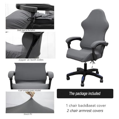 Gaming Chair Cover Set with Armrest Covers, Stretch Ruffled Slipcover for Racing Office Computer Reclining Chairs (Gray) - color: Grey