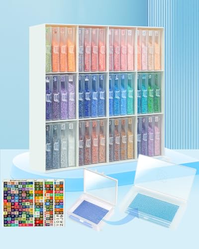 forever young Extra Large Diamond Art Storage Containers Trays ＆ Stand, 48 PCS Diamond Painting Trays with Lids for Adults & Hobbyists, 2-in-1 Organizer for Bead Sorting & Organized Workspace - size: 48pcs Extra Large trays+Rack