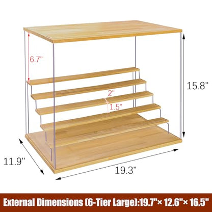 Acrylic Display Case with Adjustable LED Light, 6 L Tier Clear Display Box Dustproof Showcase for Action Figures, Collectibles and Mini Toys, Assembly Display Cabinet(Wood 19.7*12.6*16.5in) - color: Wood, size: 6 Tier 19.7×12.5×16.5in