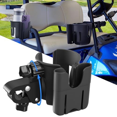 Golf Cart Cup Holder with Phone Holder,2-in-1 Adjustable Drink Phone Moun | Sturdy Holder Fit Frame Back Rear Seat Armrest Kit Outdoor Accessories Compatible for EZGO/Club Car/Yamaha & Most Golf Cart