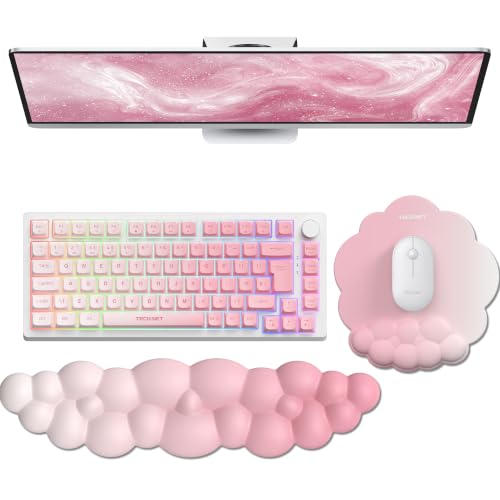 TECKNET Cloud Wrist Rest & Ergonomic Mouse Pad, Cloud Keyboard Wrist Rest with Non-Slip Base, PU Leather Memory Foam Wrist Pad for Keyboard and Mouse, Pain Relief for Typing, Gaming, Pink - color: Pink