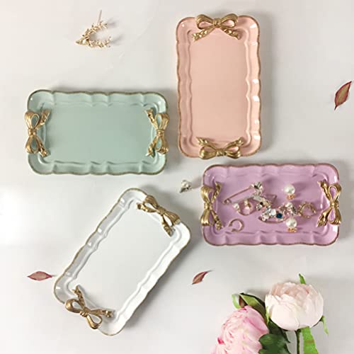 Kichvoe Retro Bowknot Jewelry Tray 7.87X4.72 Inch Resin Decorative Dessert Plate for Rings Earrings Keys Home Vanity Organizer