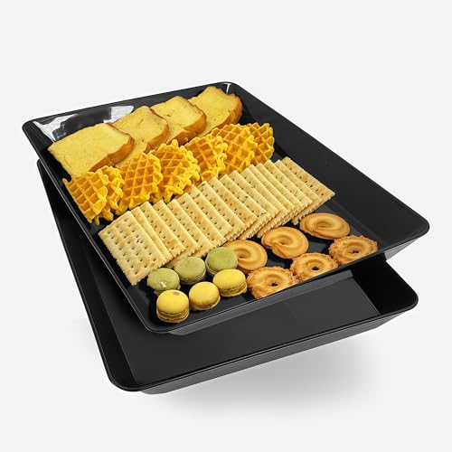 Serving Tray Platter, 2 Pcs Food Tray for Veggie Fruit Snack Dessert Cookie Cheese, Food Trays for Party Supplies Display, Plastic Platters for Serving Food, Large Trays, BPA Free - color: Black, size: 14.5'' x 9.5'' (2 Pack)