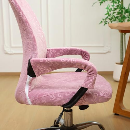 Velvet Pink Office Chair Cover with Armrest Cover 18Inch Wide Stretch Small Desk Computer Chair Covers with Long Zipper Arm Slipcovers Washable - color: Velvet-pink, size: Small