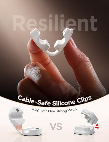 8-Pack Cord Organizer Silicone Magnetic Cable Clips [8 mm Wider Cable Accessible] Desk Wire Management, FLYLEAD Desktop Cord Holder for Nightstand, Office Workspaces Desk Organization Home Accessories - color: White
